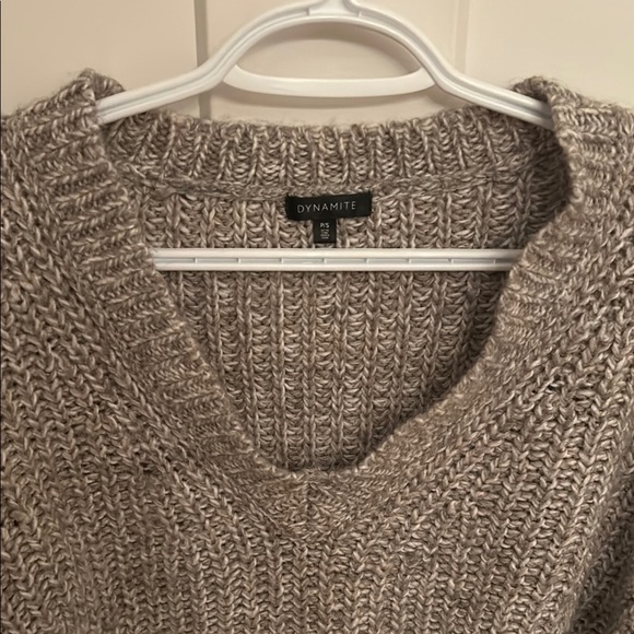 Dynamite Gray V-Neck Cozy Knit Sweater, size S - Picture 2 of 6